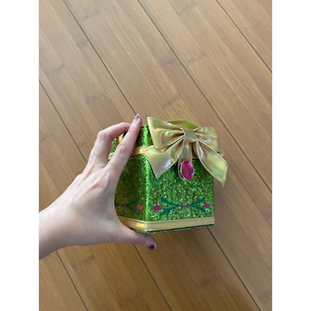 Disney Parks Present Anna Frozen Green Sparkle Gold Trim Small Box Handbag
